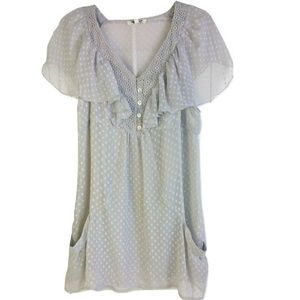DANIEL RAINN BABY DOLL FLUTTER POLKA DOT TUNIC L